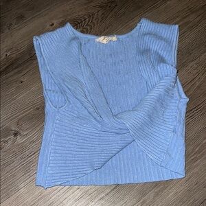 Audrey 3+1 Blue Ribbed Wrap Tank Top